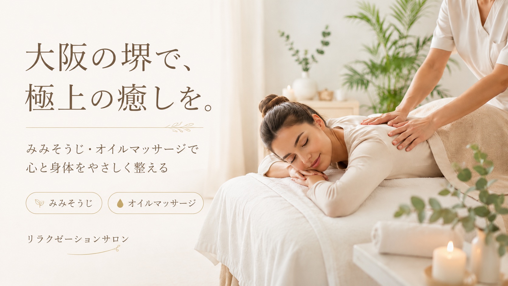 大阪の堺で、極上の癒しを。みみそうじ・オイルマッサージで心と身体をやさしく整える リラクゼーションサロン 夢源